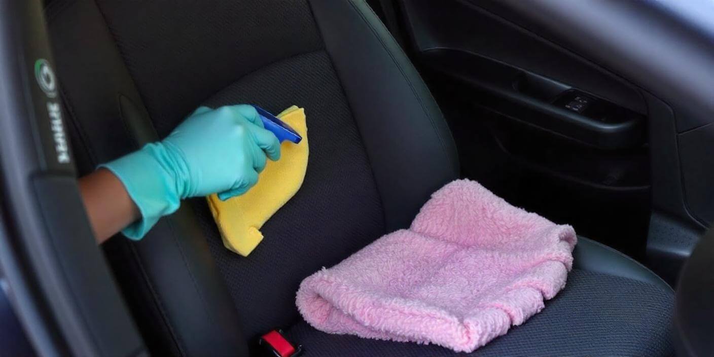 Careful cleaning of a dark fabric vehicle seat