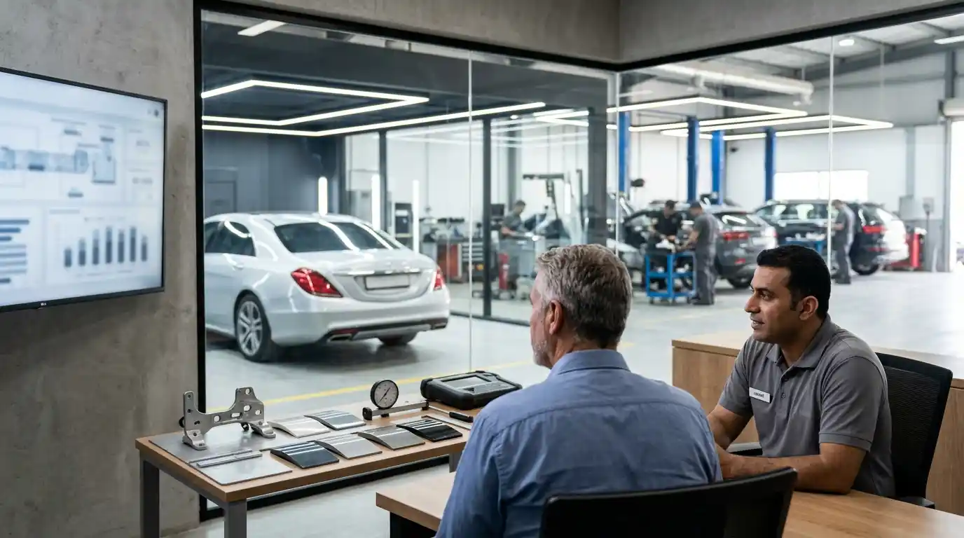 Quality control checklist with named inspector responsibility and repair evidence in a professional body shop