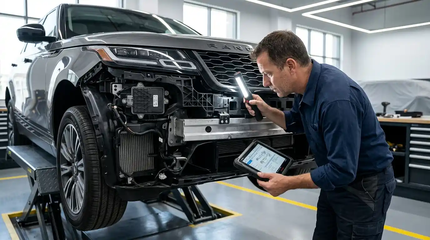 ADAS Hardware Beyond Visible Accident Damage Inspection of ADAS hardware positioned away from visible accident damage