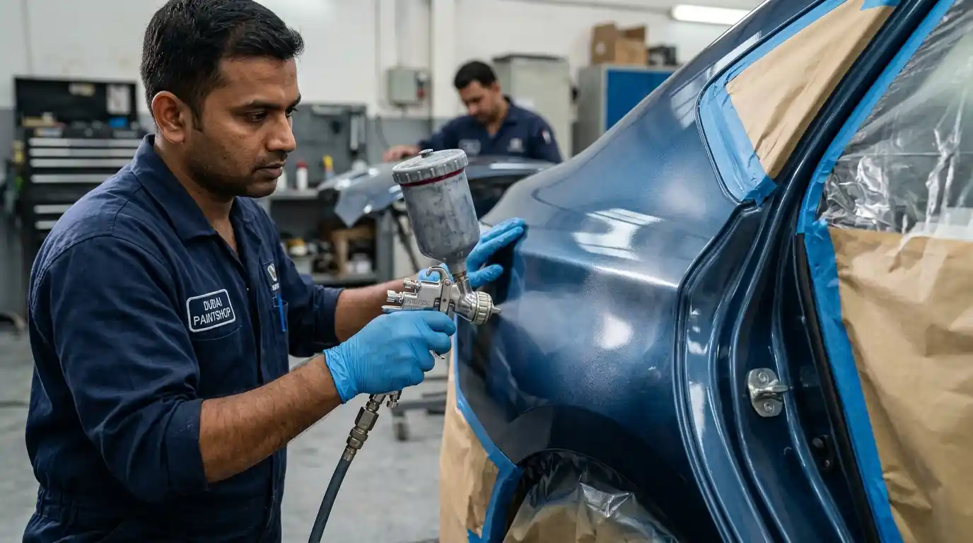 Automotive painter evaluating whether an edge-to-edge colour match is supported by spray-out evidence