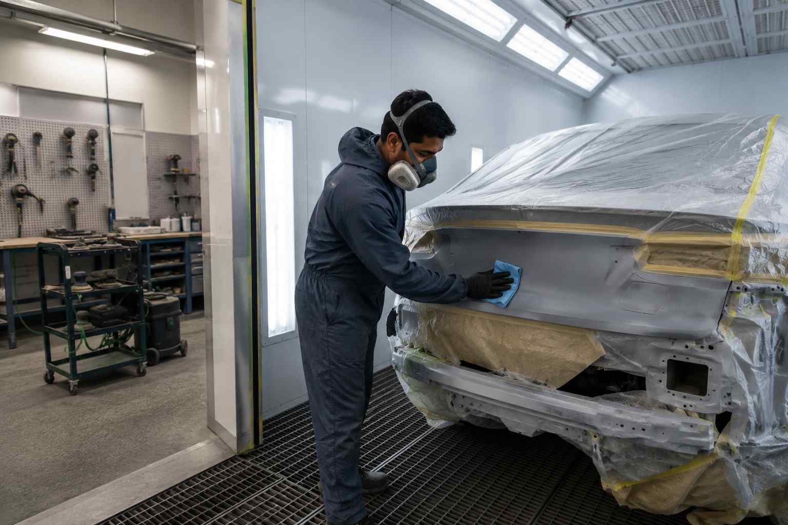 Clean vehicle preparation completed before automotive spray booth painting in Dubai