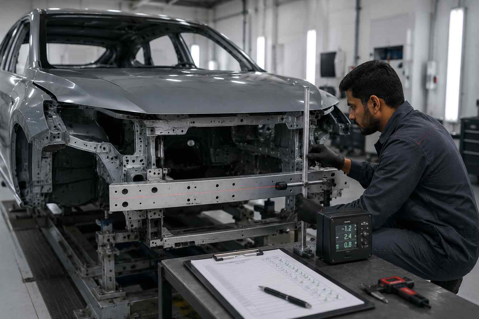 Geely Coolray repair passing staged body, paint, assembly and electronic quality-control checks in Dubai