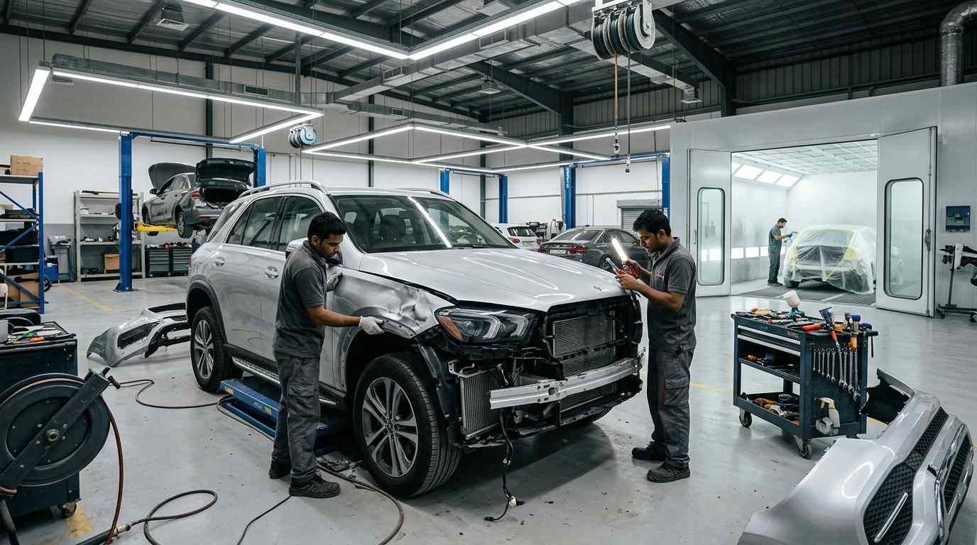 تصليح أضرار التصادم للسيارات في دبي وفحص مسار الصدمة