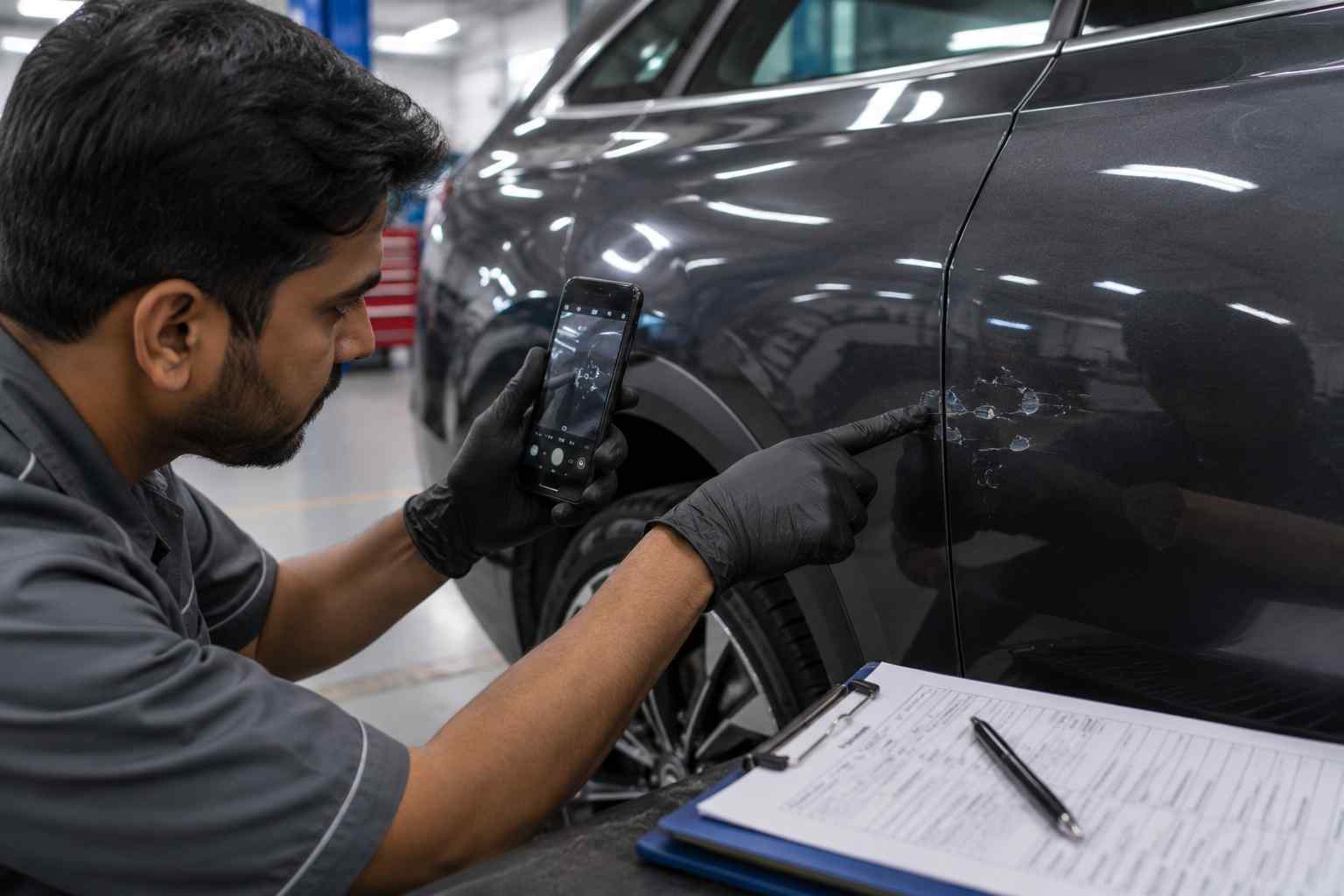 Vehicle owner reporting a paint symptom before polishing or changing the suspected warranty area