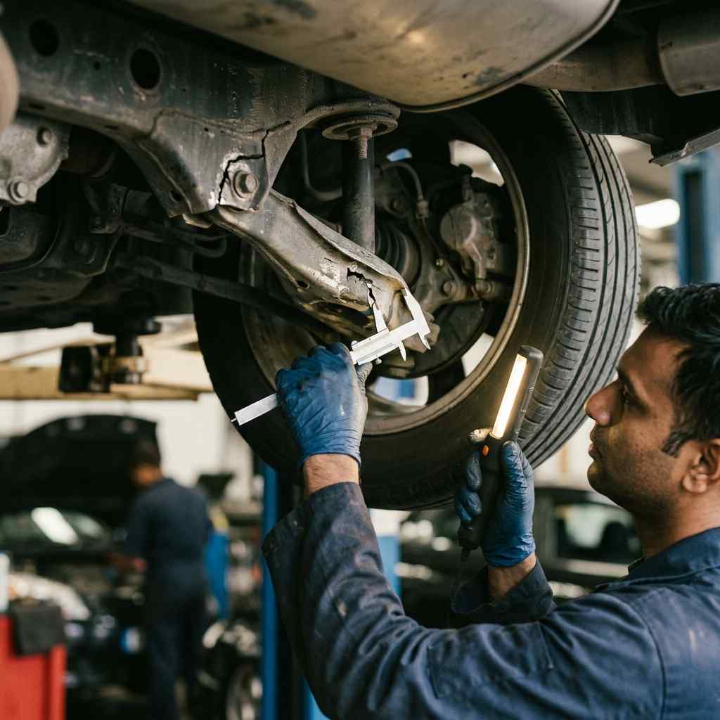 Suspension and Subframe Damage Inspection After Impact Suspension and subframe damage inspection after a collision impact