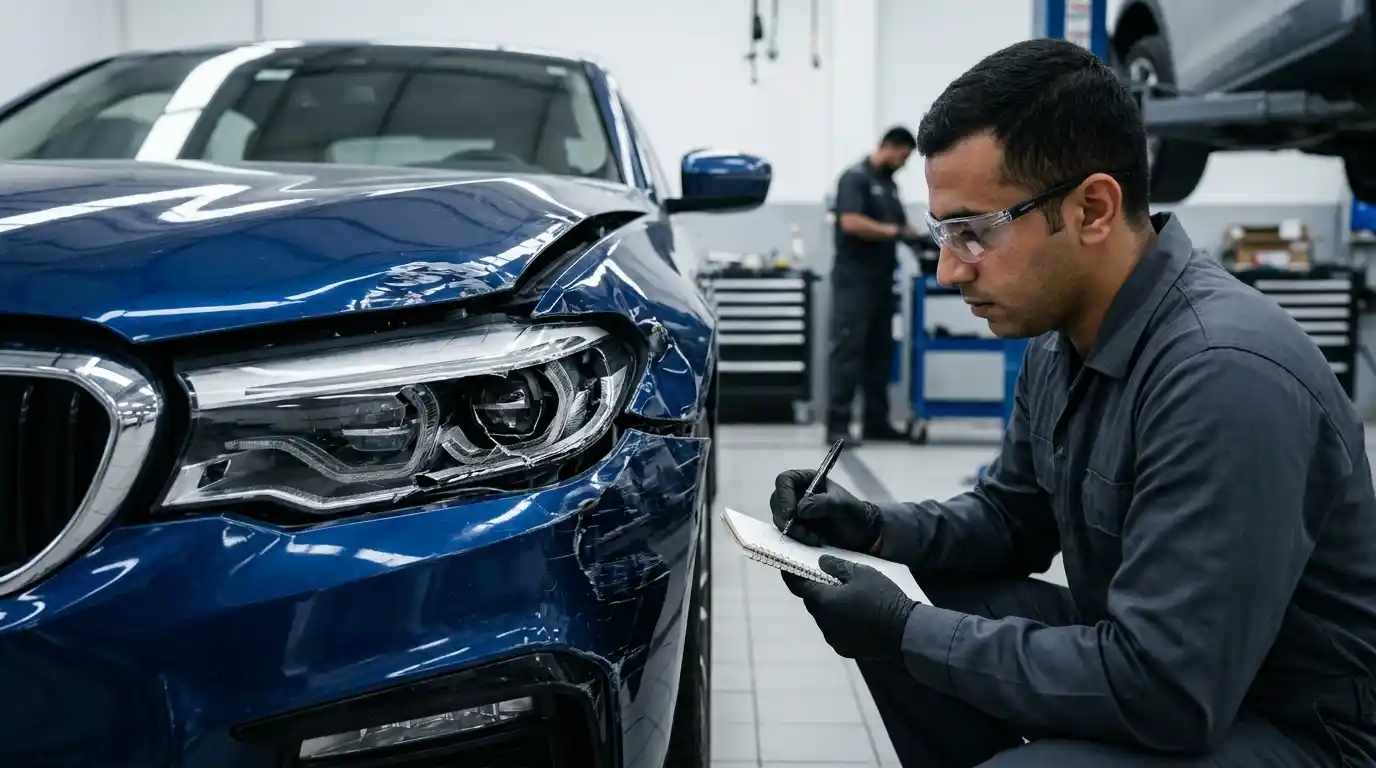 Body repair assessor translating visible vehicle damage into structured inspection questions