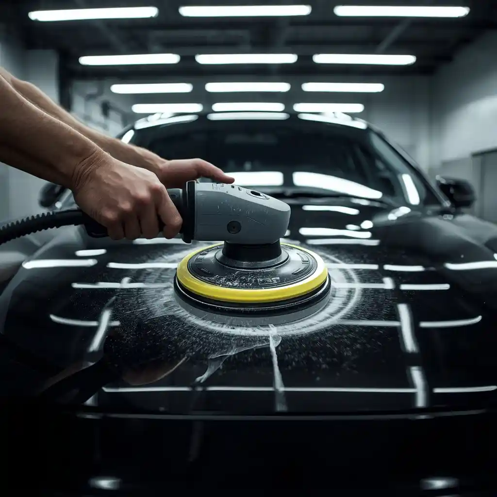 Rotary polishing used for measured clear-coat scratch refinement
