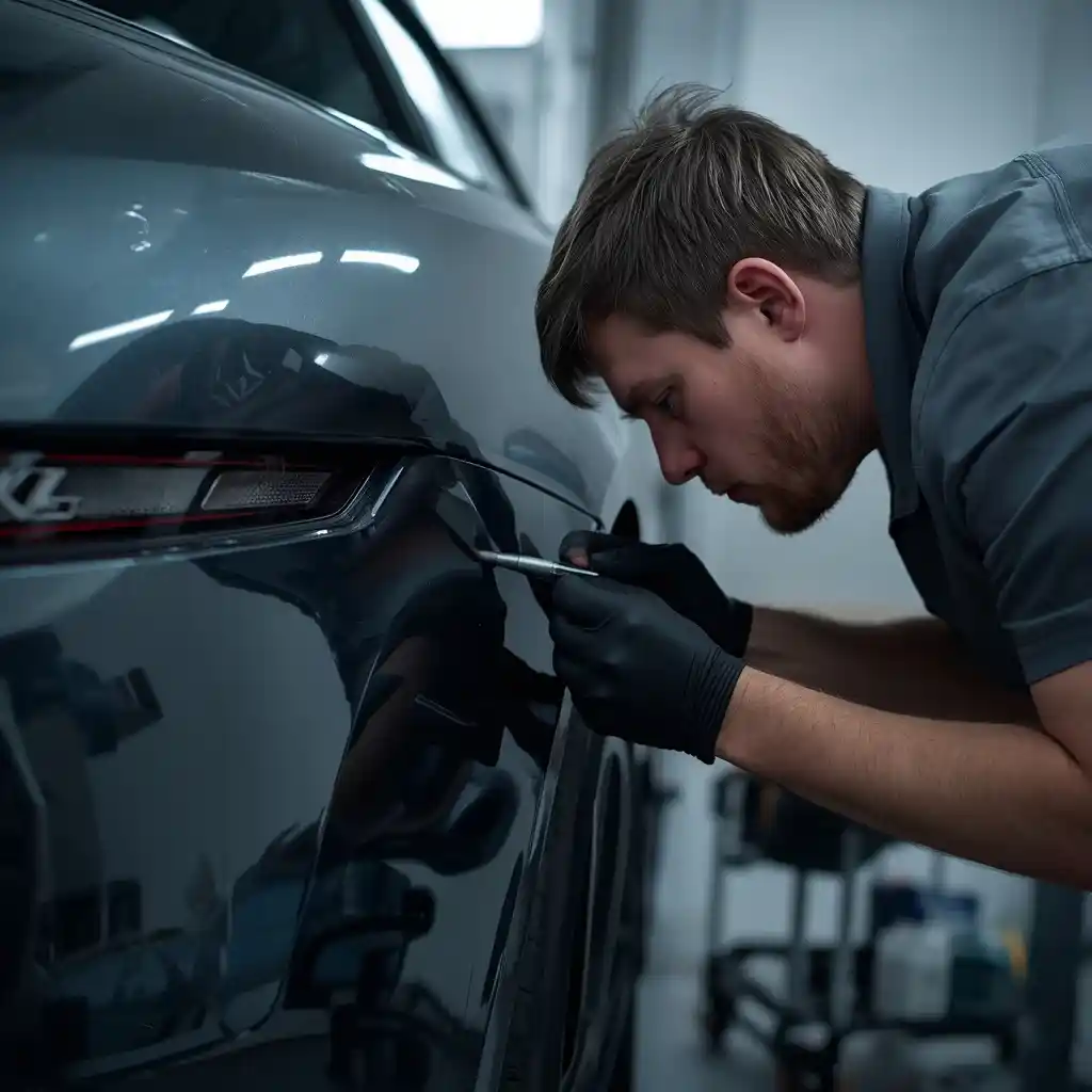 Controlled touch-up paint application for a narrow deep car scratch