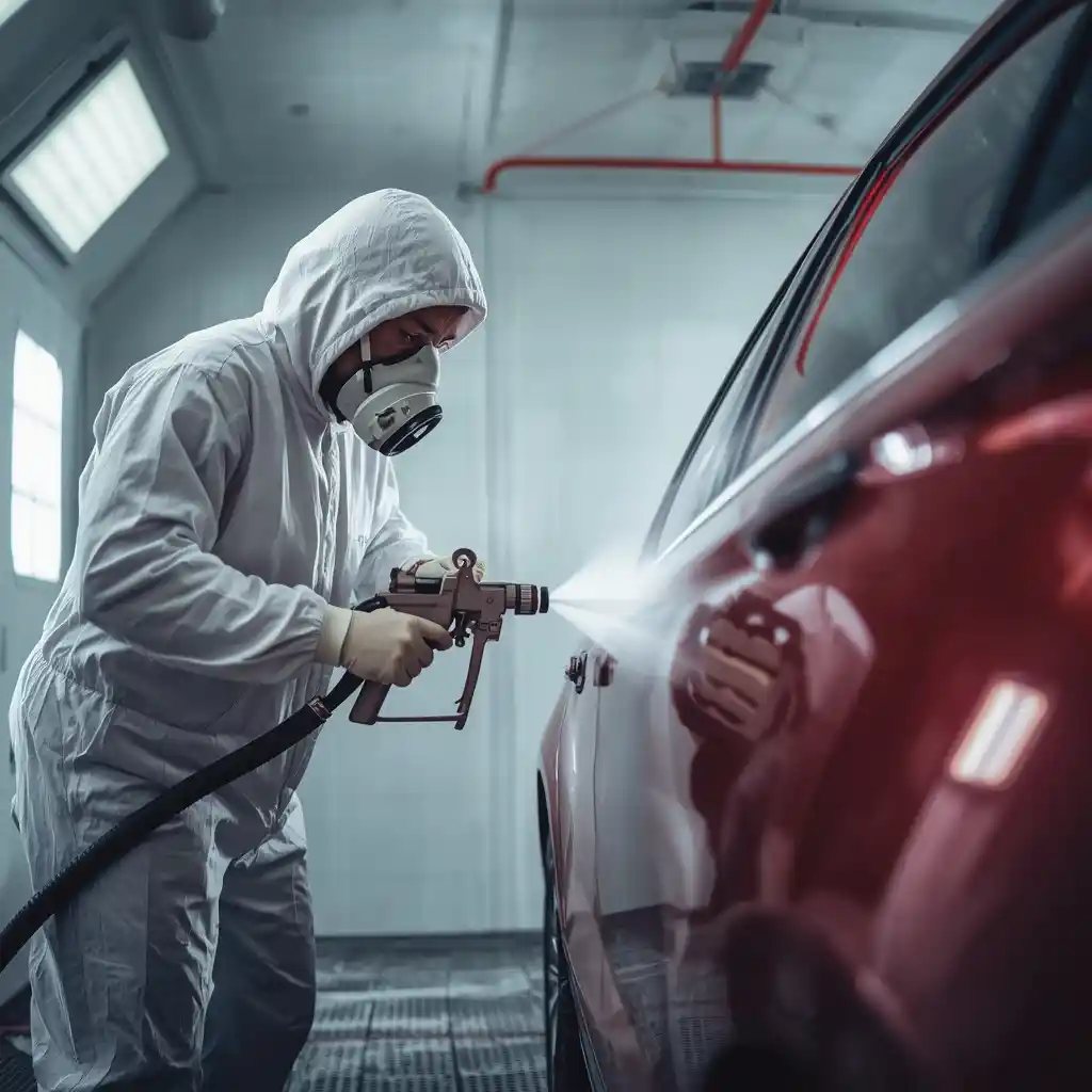Local panel repaint for deep automotive scratch damage in a spray booth