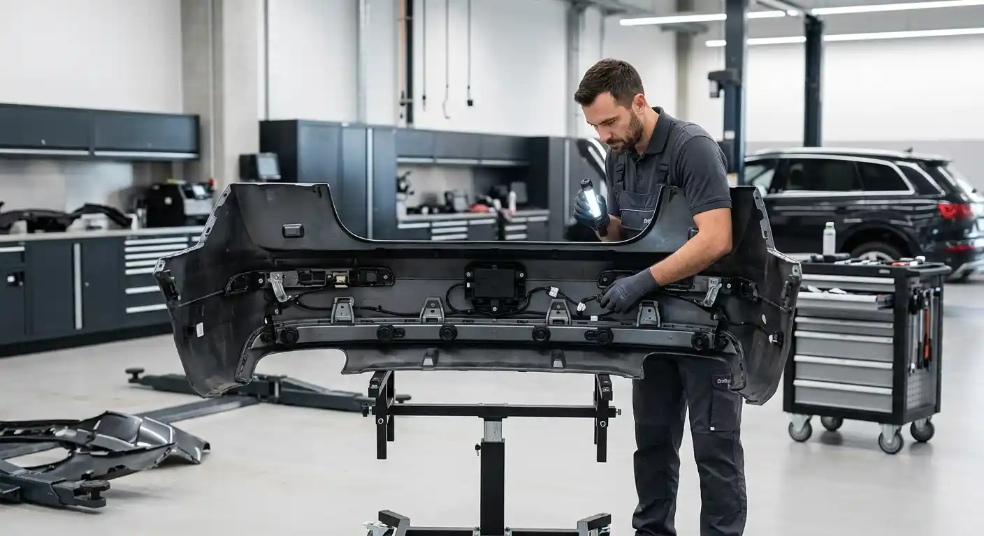Audi Q7 Bumper Supports and Sensor Apertures Audi Q7 bumper supports and sensor apertures inspected during rear bumper repair