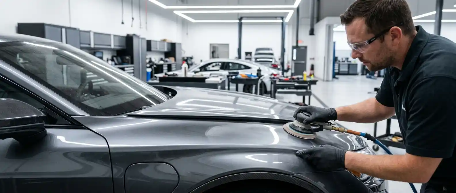 Four controlled Polestar body repair stages from damage definition to final verification