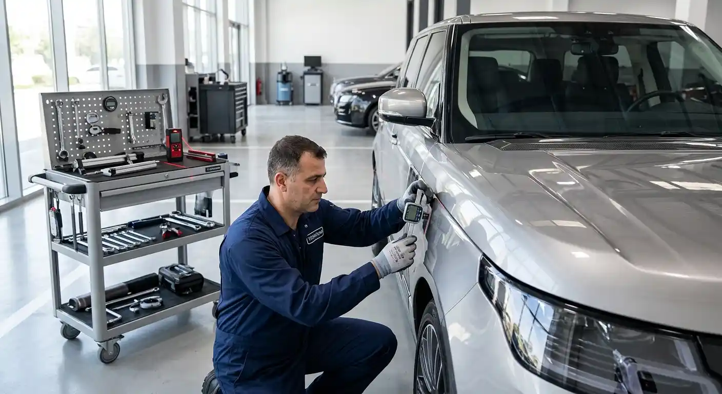 Checking car panel fit and gaps after body damage