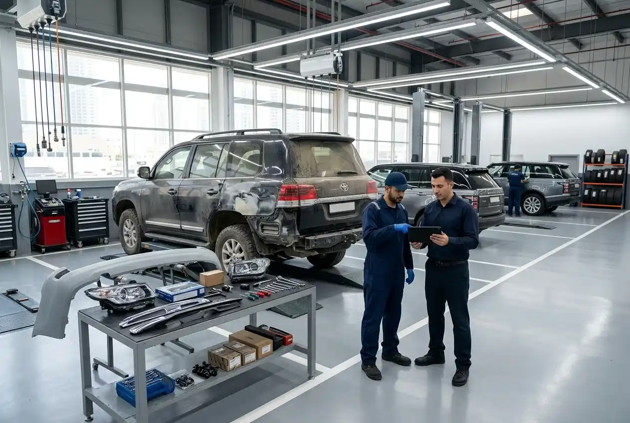 Indicative Jetour T2 Repair Costs in Dubai Jetour T2 body repair cost assessment showing bumper, panel and trim inspection in Dubai