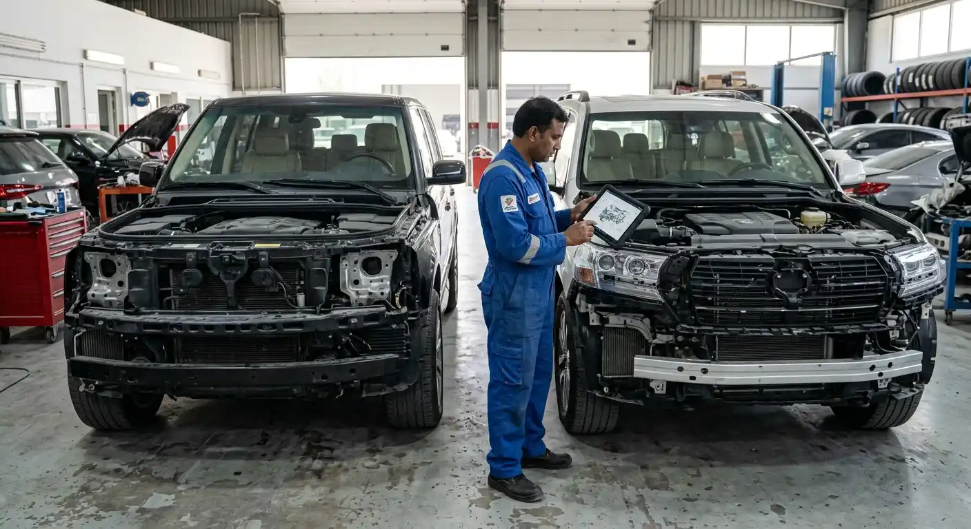 Toyota Land Cruiser generation and exterior configuration checked before body repair