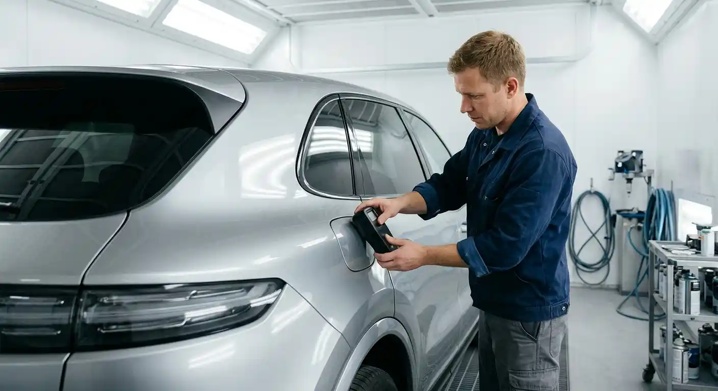 Audi Q7 Rear Quarter Paint Matching Audi Q7 tall rear quarter inspected at several viewing heights for paint colour and metallic effect matching