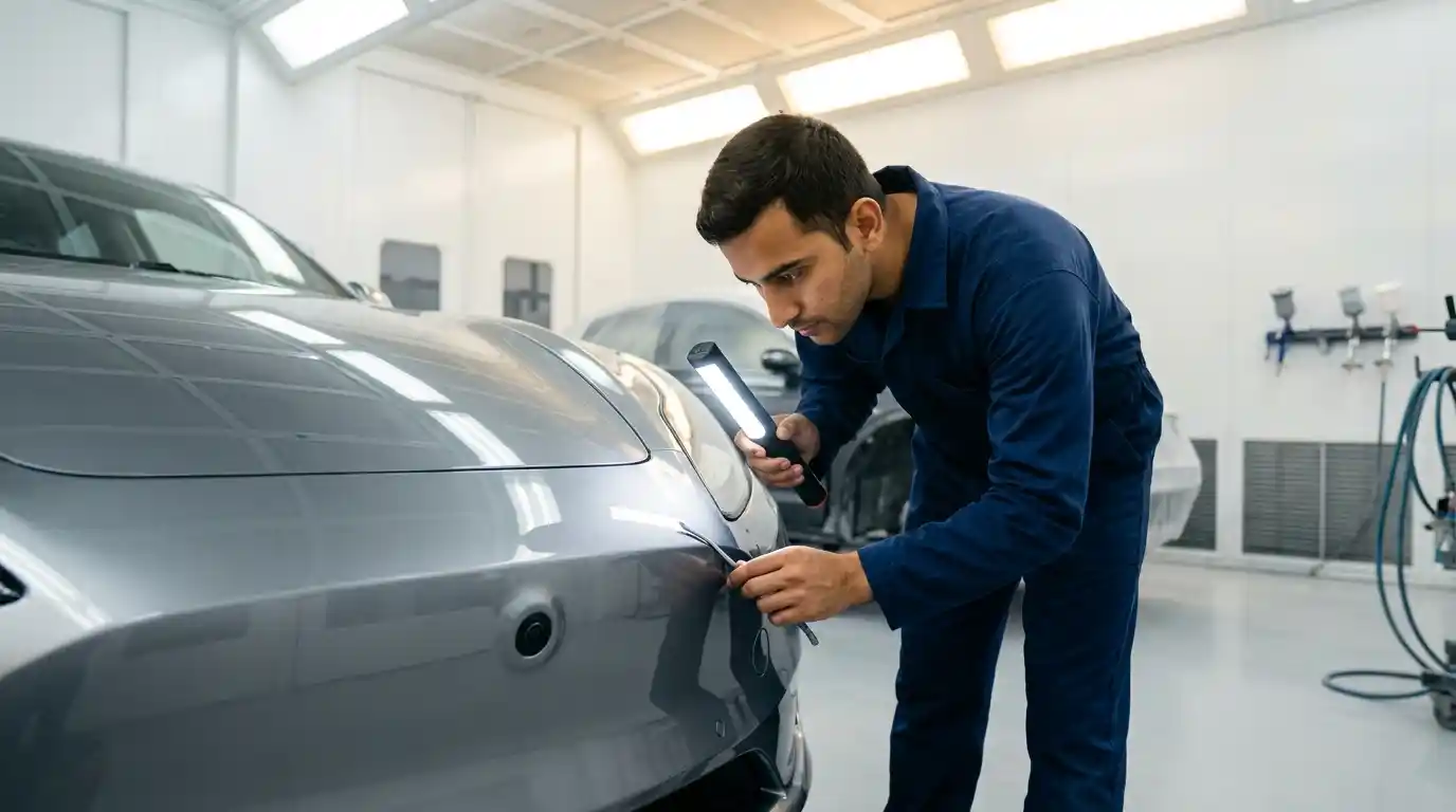 NIO paint refinishing with controlled coating around camera and sensor mounting zones