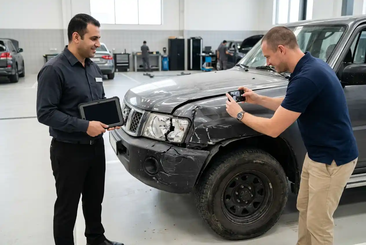 Send the T2 Evidence Before Choosing a Repair Method Jetour T2 damage photographs reviewed before selecting a body repair method in Dubai