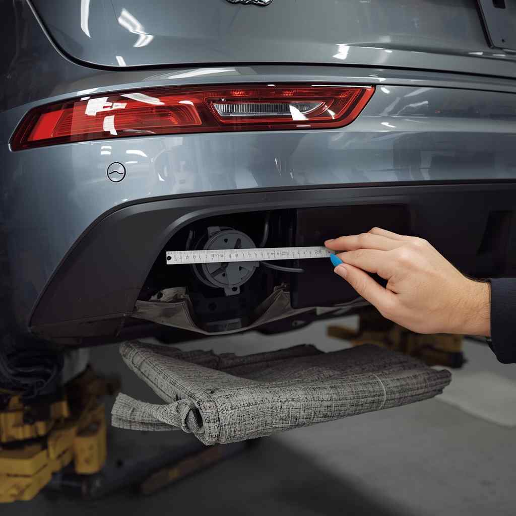 Audi Q5 sensor and camera geometry being verified after wheel-corner body repair