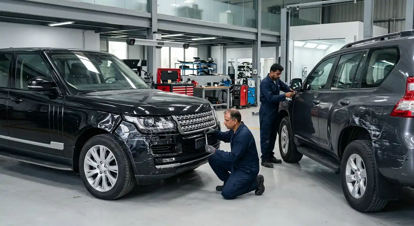Toyota Prado and Land Cruiser body repair assessment in a Dubai collision workshop