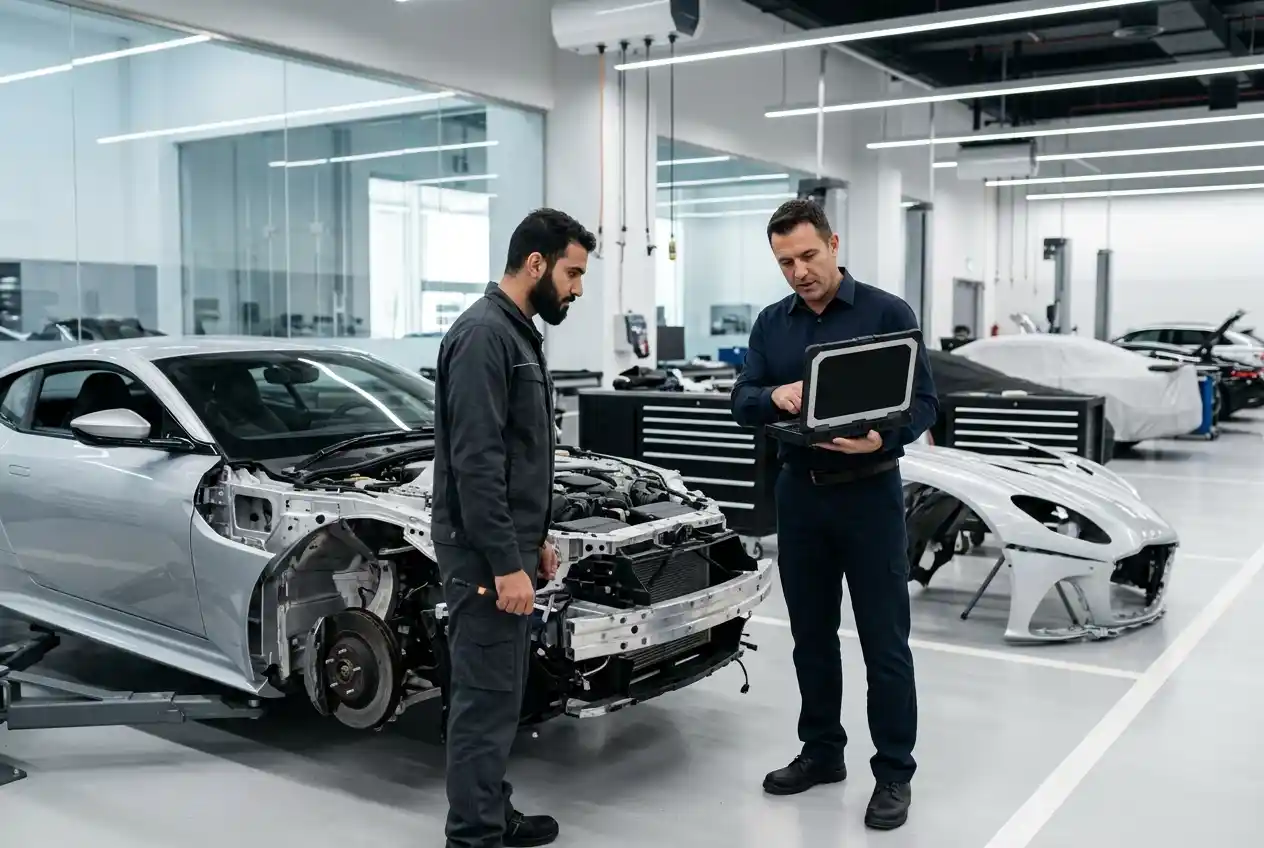 McLaren repair estimate reviewed by impact depth, confirmed component and required bodywork operations