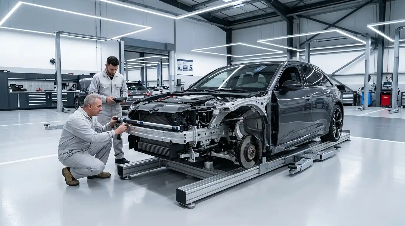 Audi RS6 aluminium structure and chassis geometry assessment during body repair