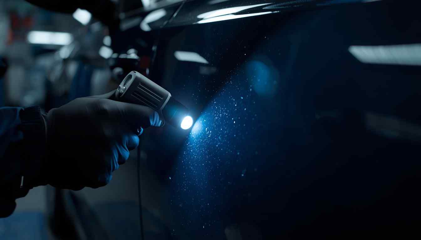 Controlled paint-colour inspection beyond artificial parking light in Dubai