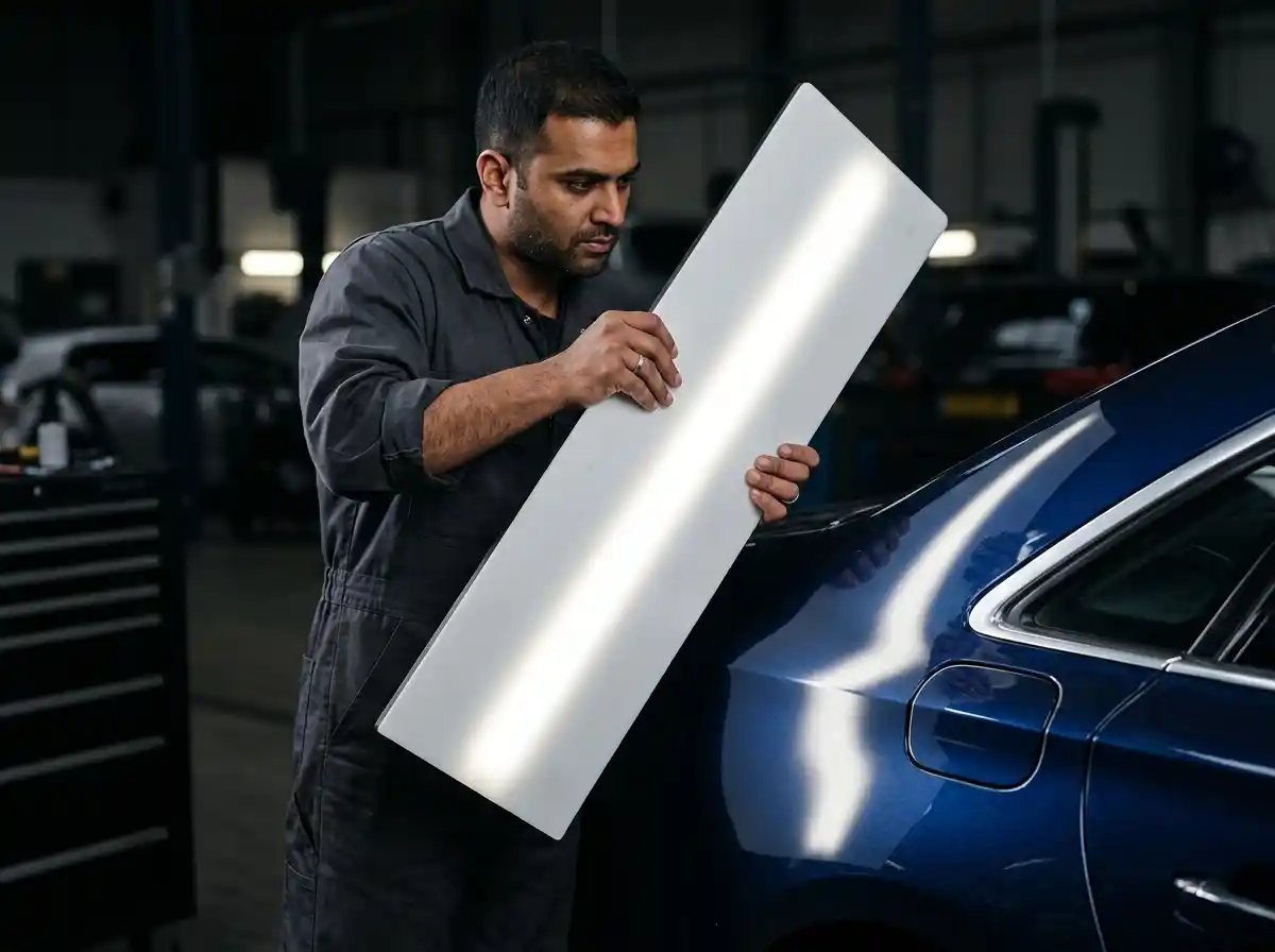 Audi A8 panel contour and reflection-board quality control after body repair