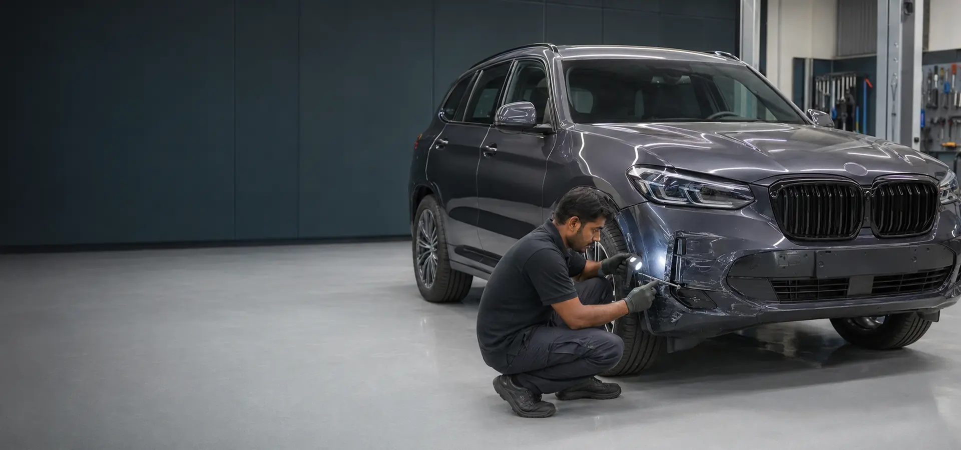 BMW X3 Body Repair Dubai BMW X3 body repair assessment in a professional Dubai collision workshop