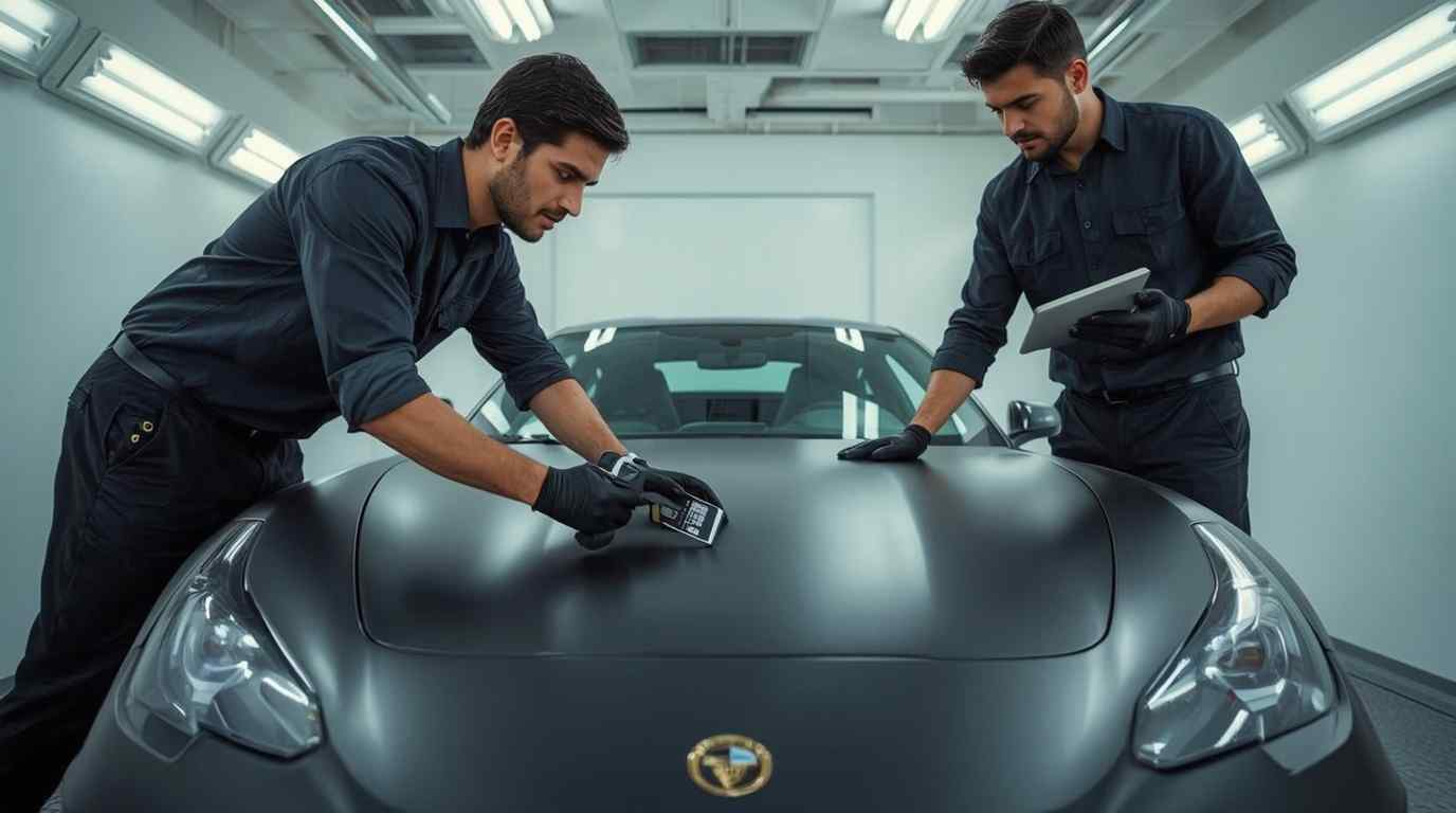 Cadillac body shop Dubai quarter-panel collision repair assessment in a professional workshop