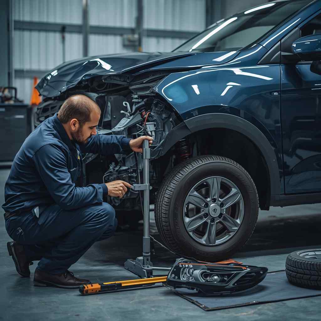 Changan body repair structural measurement in a professional Dubai collision workshop