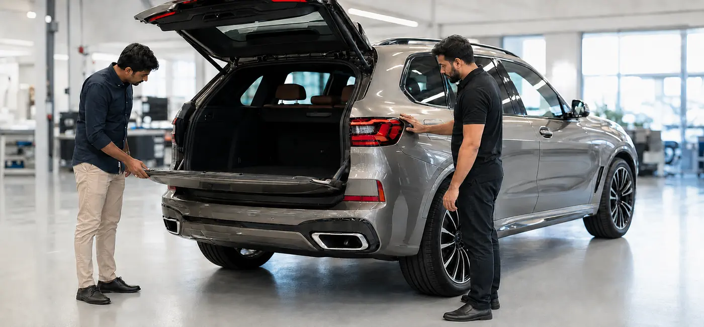 BMW X5 undergoing final collection inspection for panel fit, finish and repaired functions
