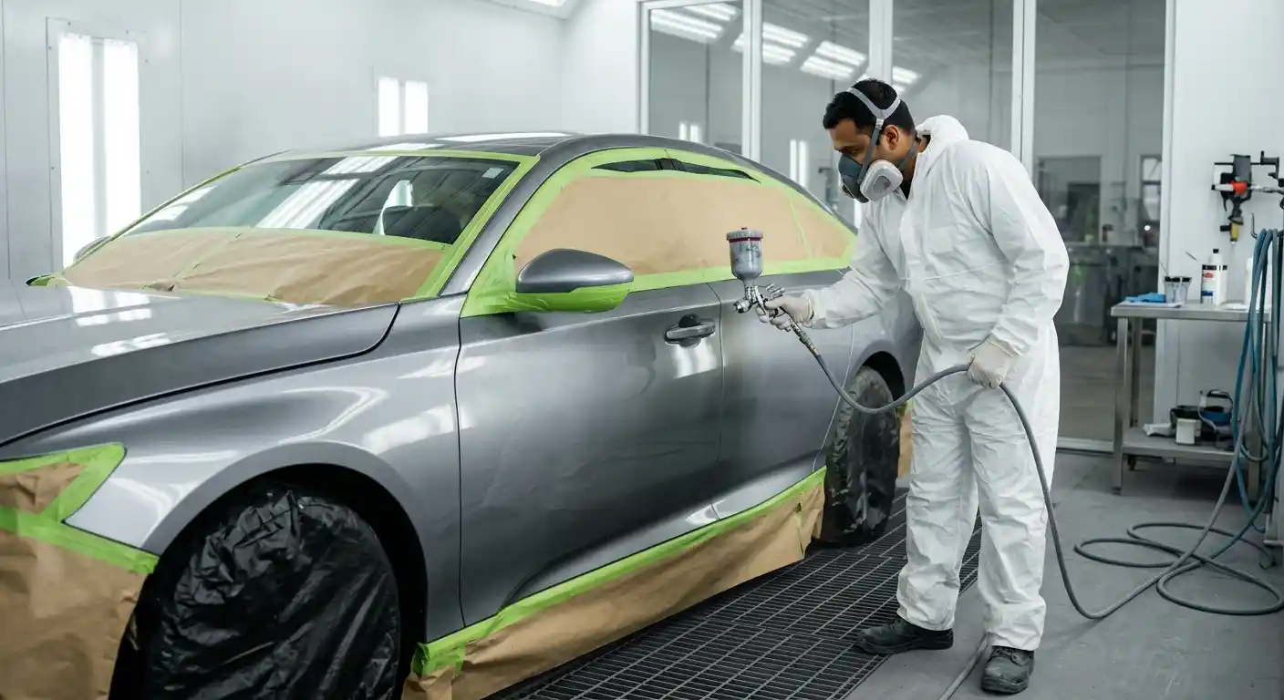 Car door painting preparation preserving panel contour, clean edges and colour flow in Dubai