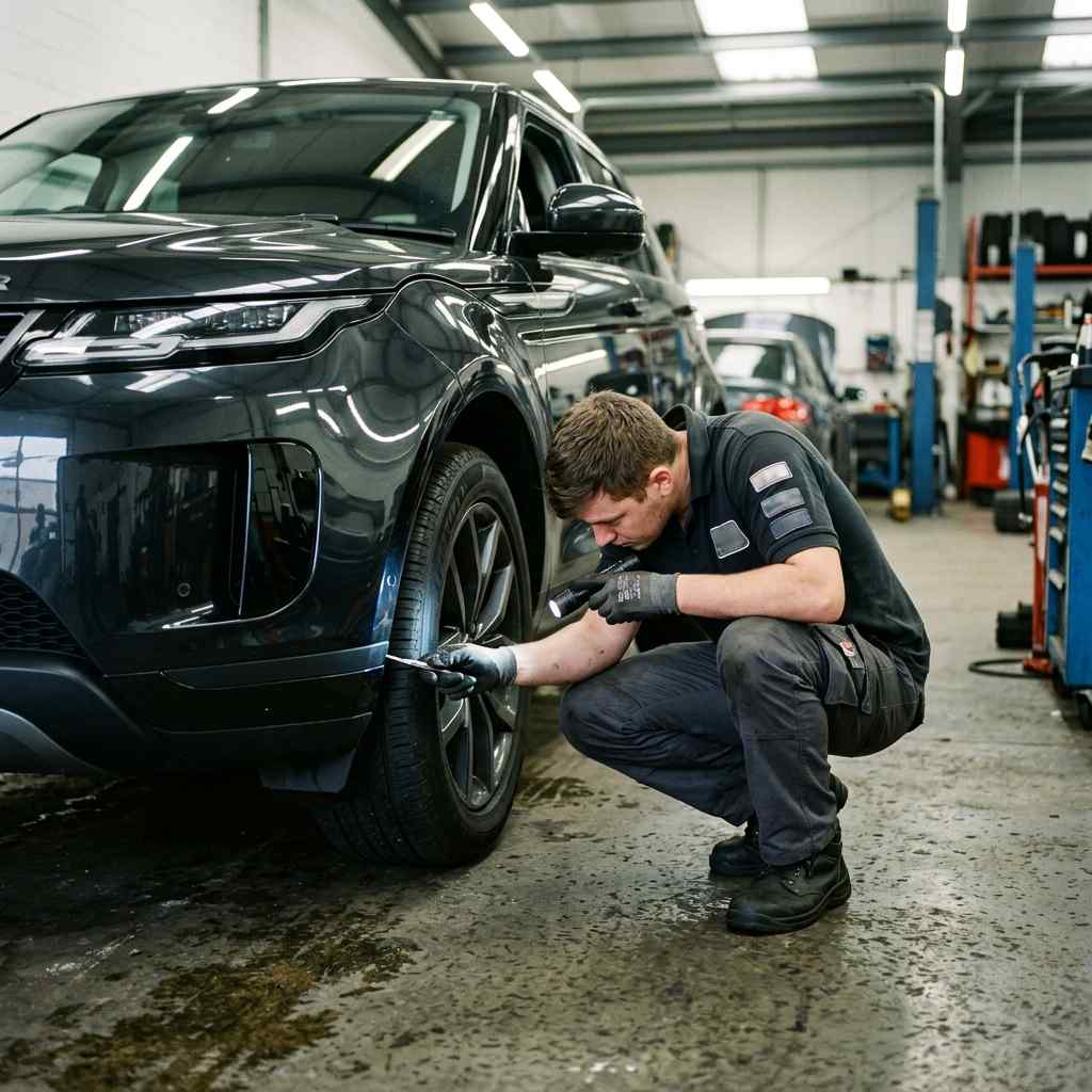 Range Rover Evoque collection inspection after body repair in Dubai