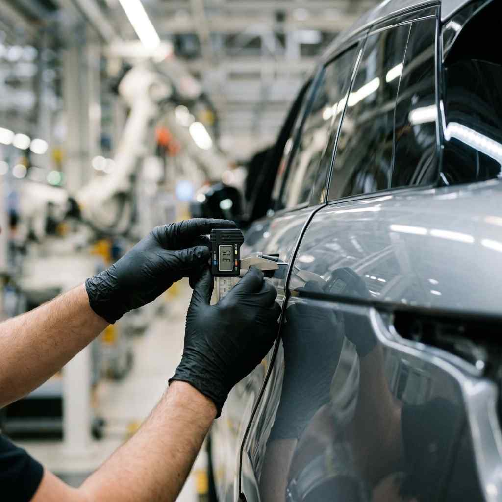 Range Rover Evoque door aperture geometry checked during body repair in Dubai