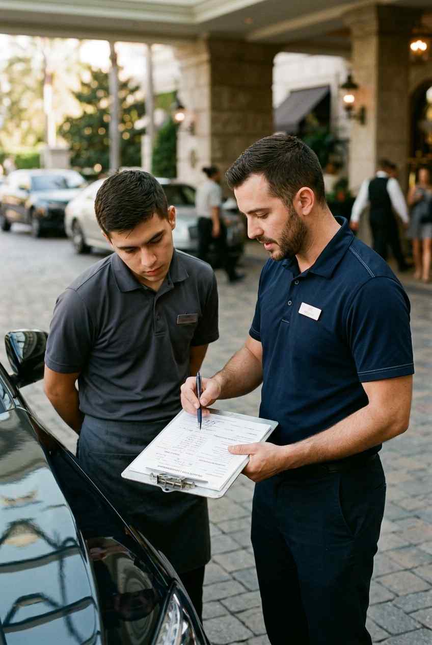 Final vehicle condition recorded for valet handover after Downtown Dubai body repair