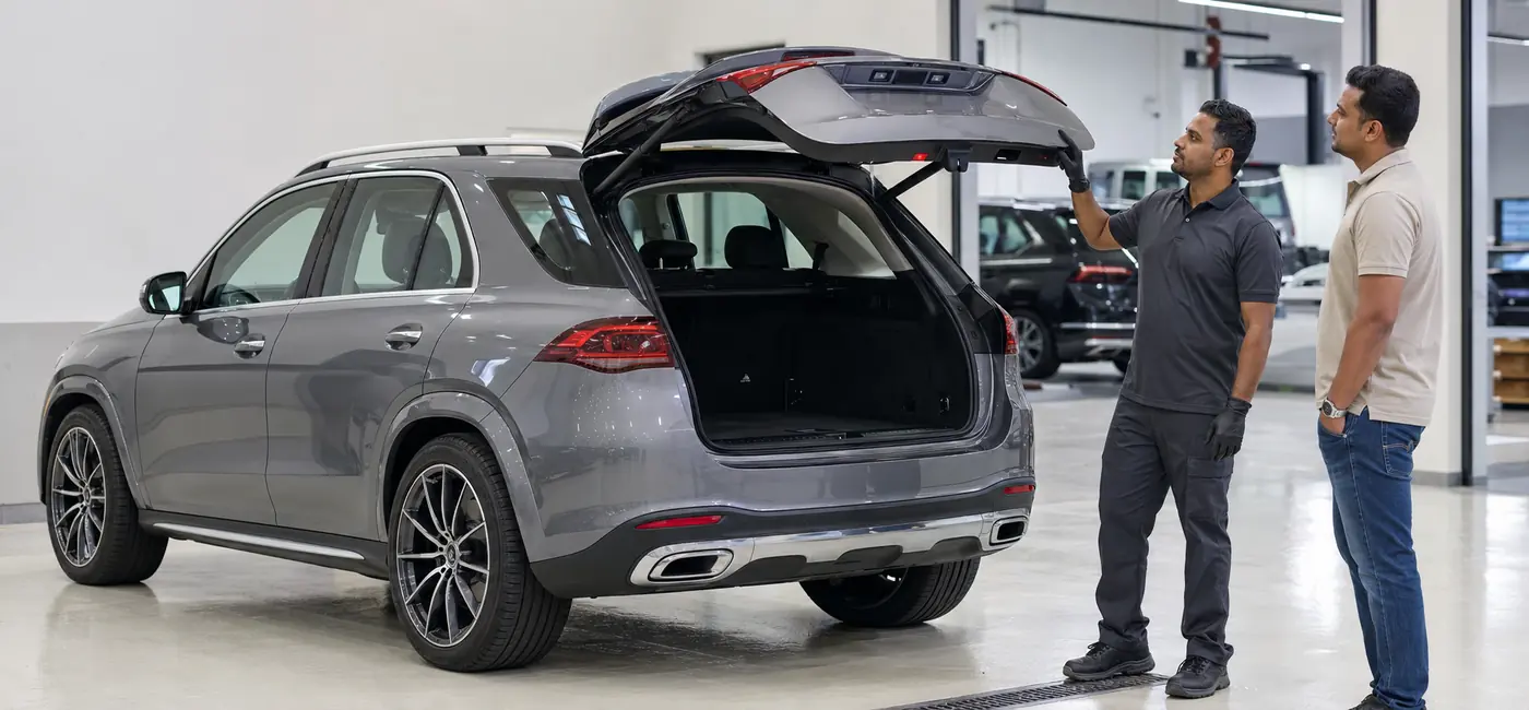 Mercedes-Benz GLE undergoing final handover inspection from ride height and wheel arches to panel gaps and warnings