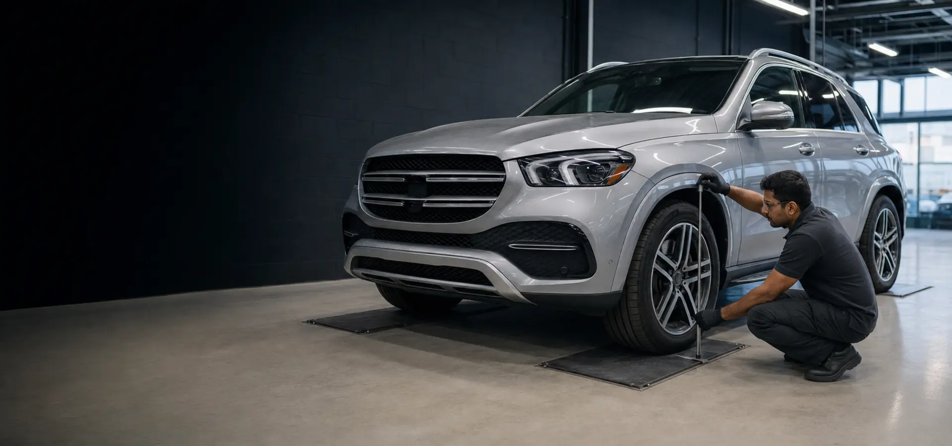 Mercedes-Benz GLE body repair assessment in a professional Dubai workshop