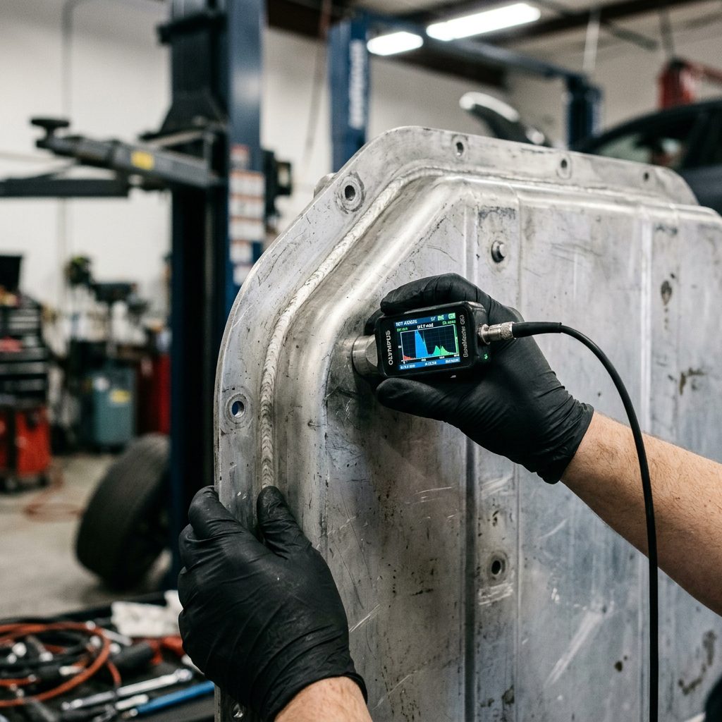 Tesla Model 3 diagnostic and battery floor integrity check in Dubai