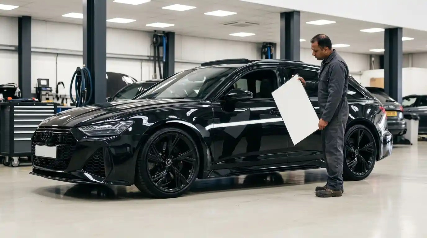 Audi RS6 panel-gap alignment inspection across wide-body surfaces