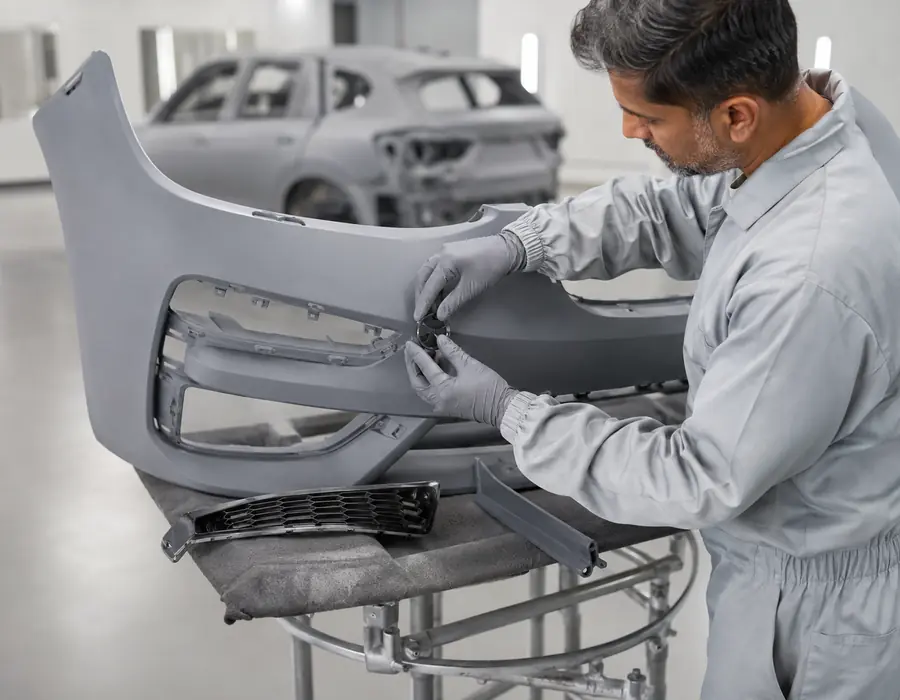 BMW X3 Parts Accuracy Before the Spray Booth BMW X3 replacement body parts checked for correct fit and equipment before refinishing