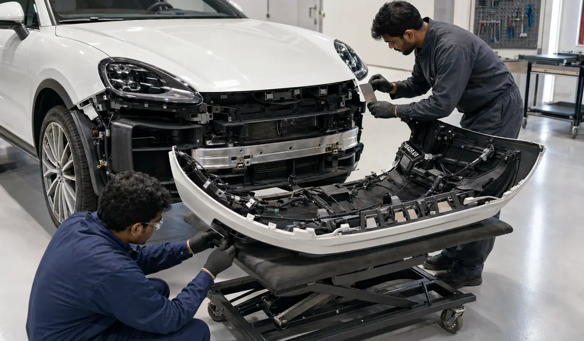 Porsche Cayenne body and electronic repair stages coordinated through production gates