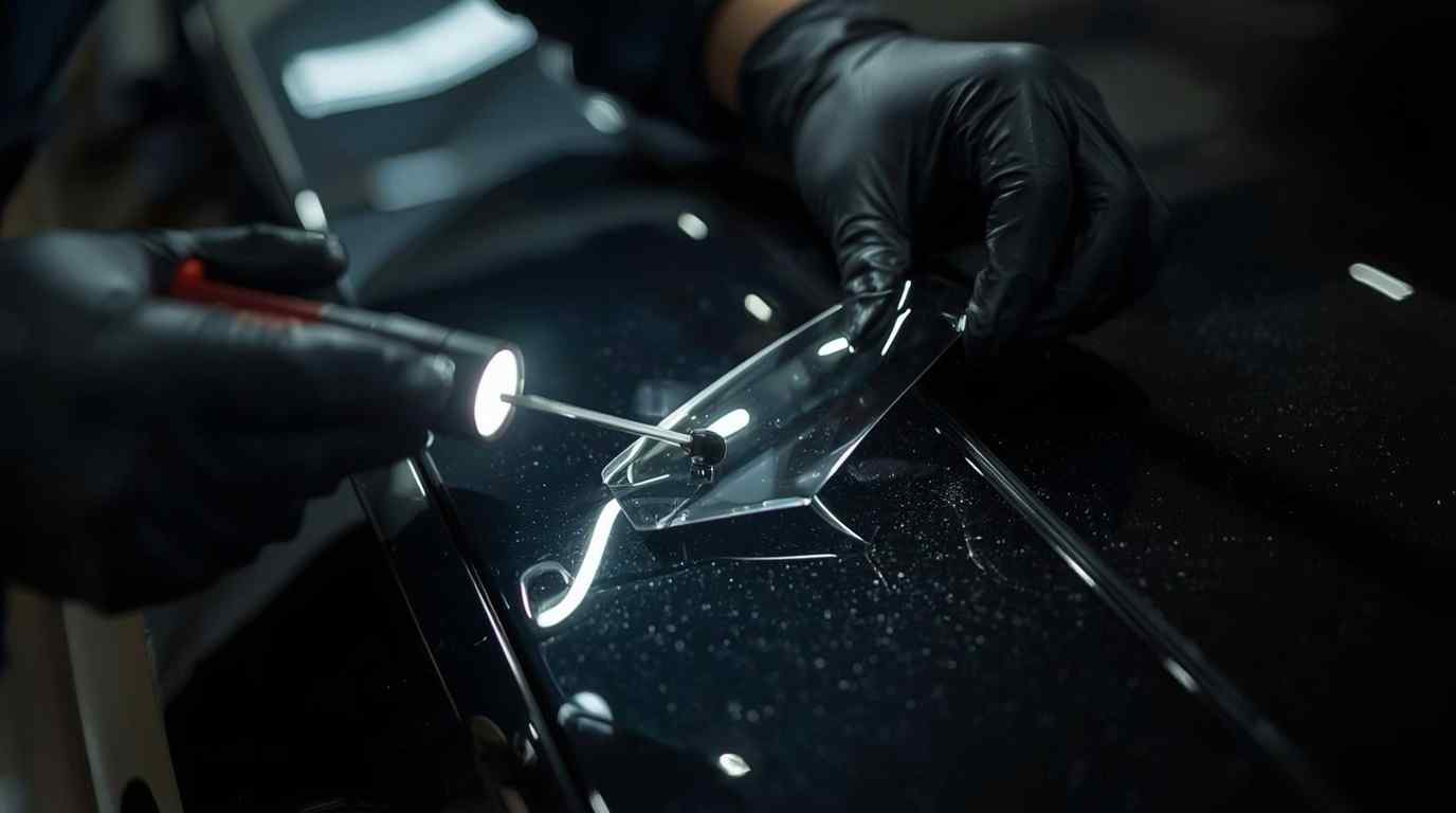 Paint-protection film damage inspected before luxury body repair in Dubai