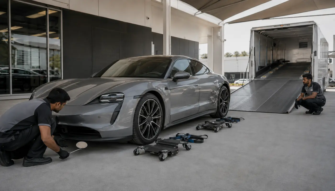 Porsche Taycan recovery planning after collision damage before the electric vehicle is moved
