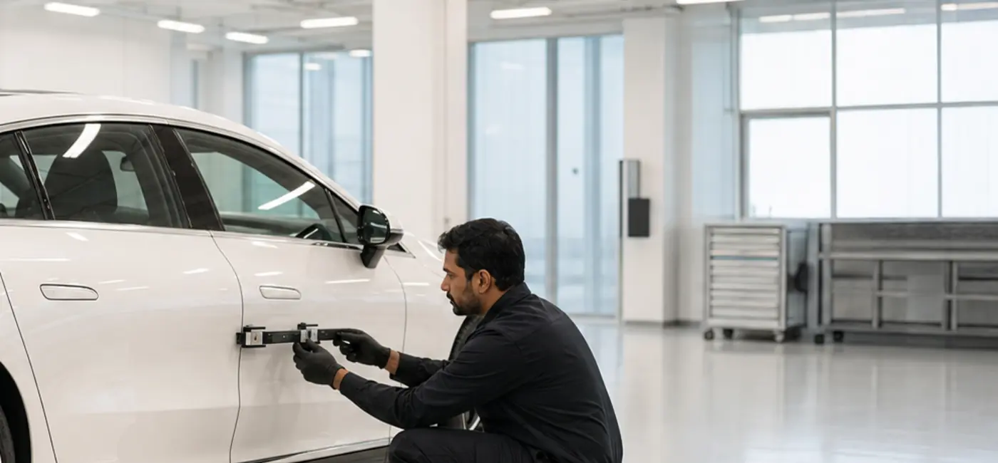 Return to Service Is a Staged Release Mercedes-Benz EQS staged return-to-service inspection after body repair and EV checks