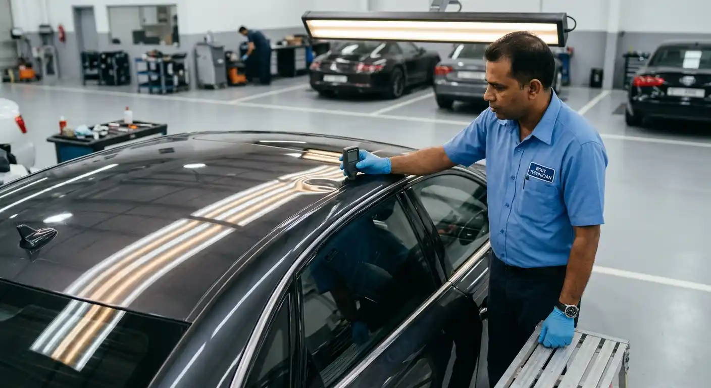 Car roof repair assessment comparing panel shape, access, attachments and expected finish in Dubai