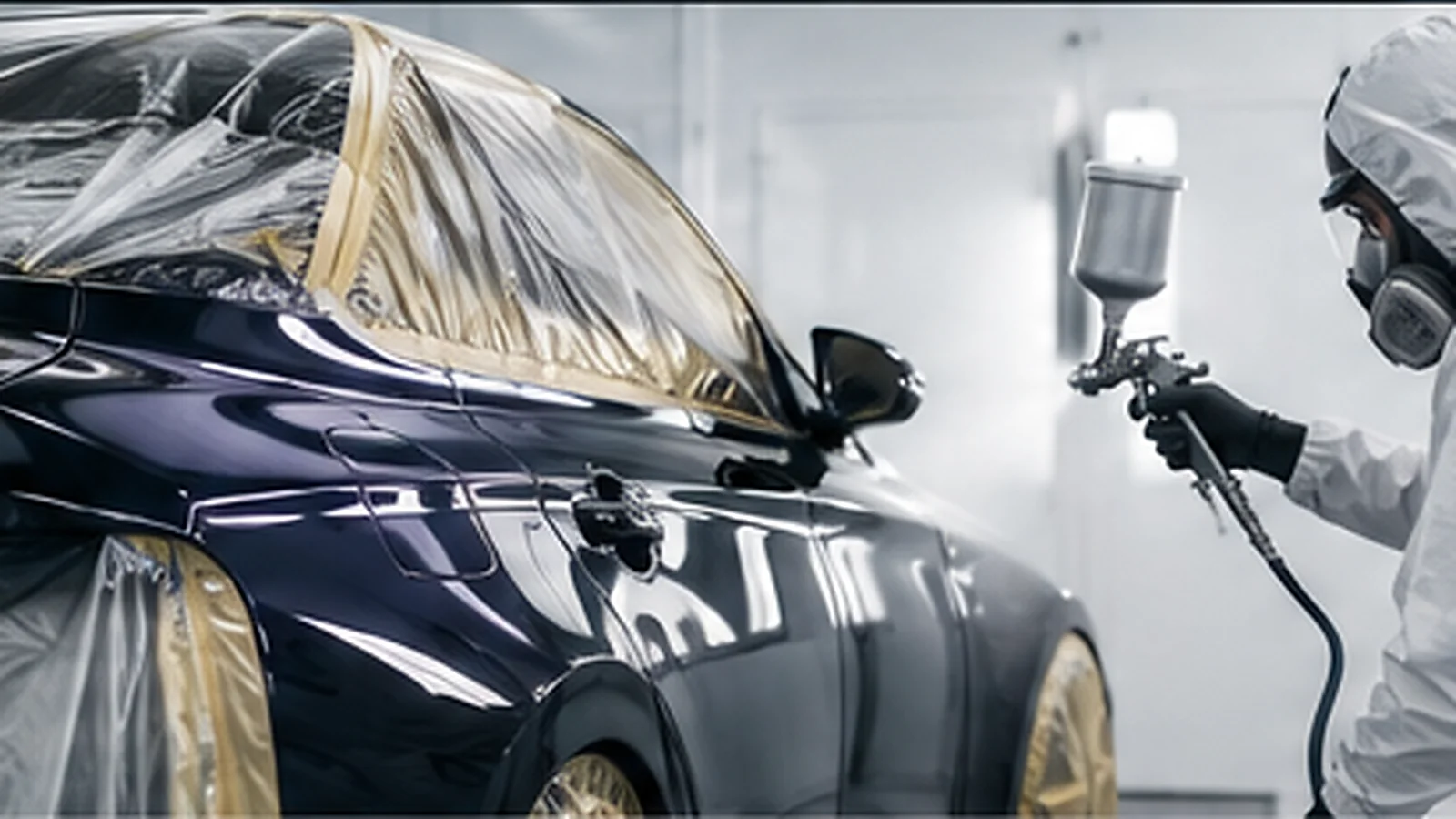 Technician inspecting the bodywork of a premium car
