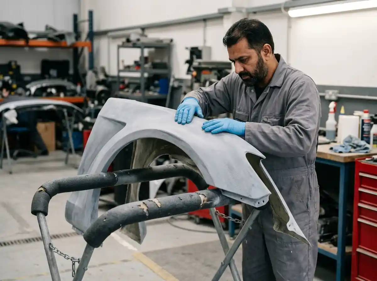 Audi RS6 wide-body wheel arch and panel complexity inspection in Dubai