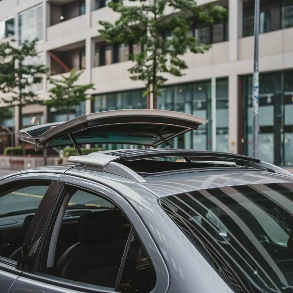 Close inspection of a car sunroof opening and surrounding seal